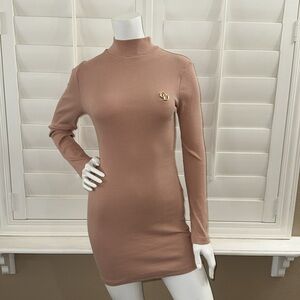 ODolls Collection logo high neck long sleeve mini bodycon dress in cream